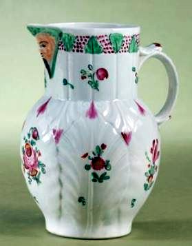 English Porcelain Cabbage Leaf Jug with  polychrome Enamel -  late 18thC